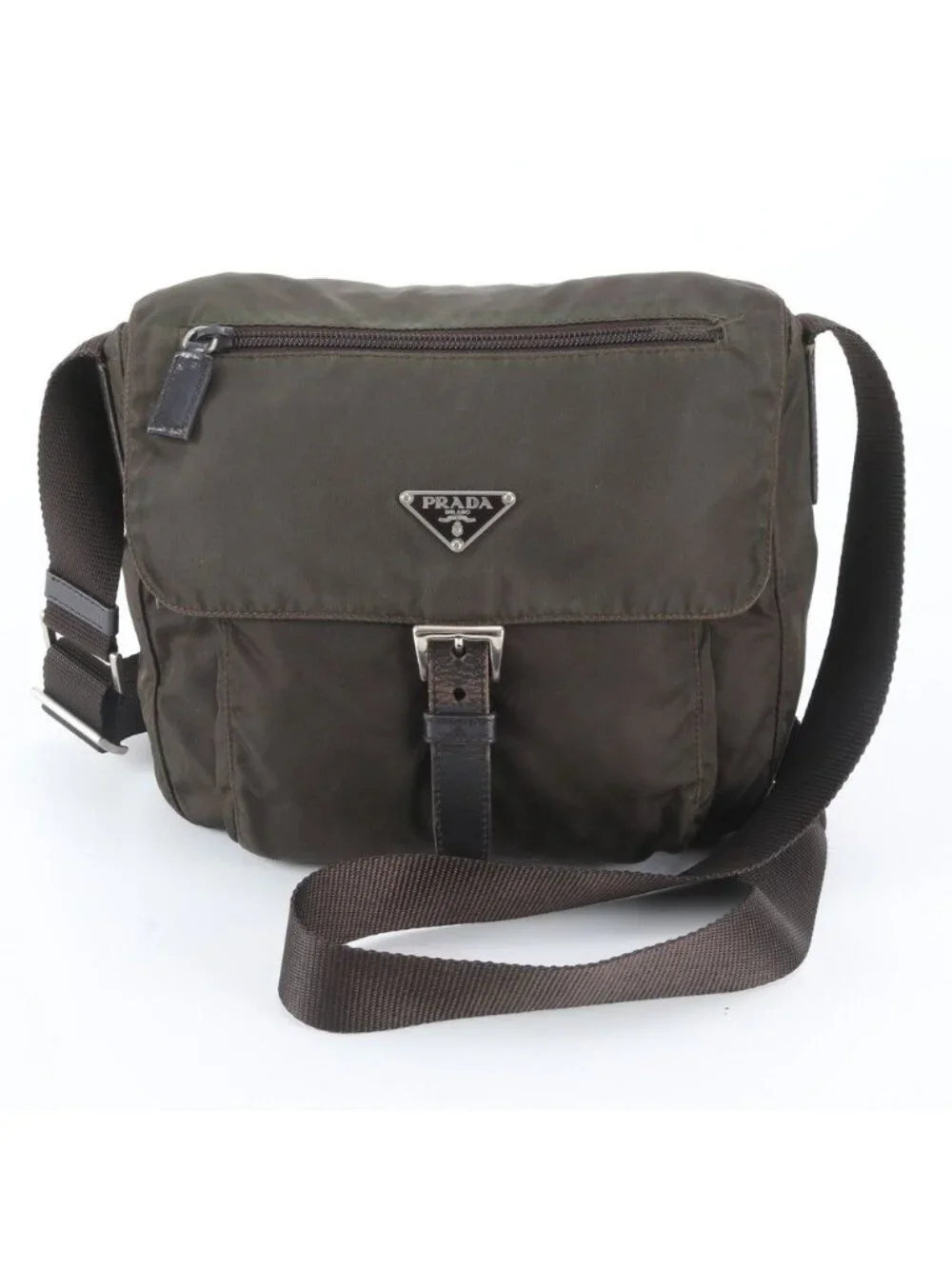 Prada Tessuto Nylon Triangle Logo Leather Shoulder Bag Crossbody Messenger